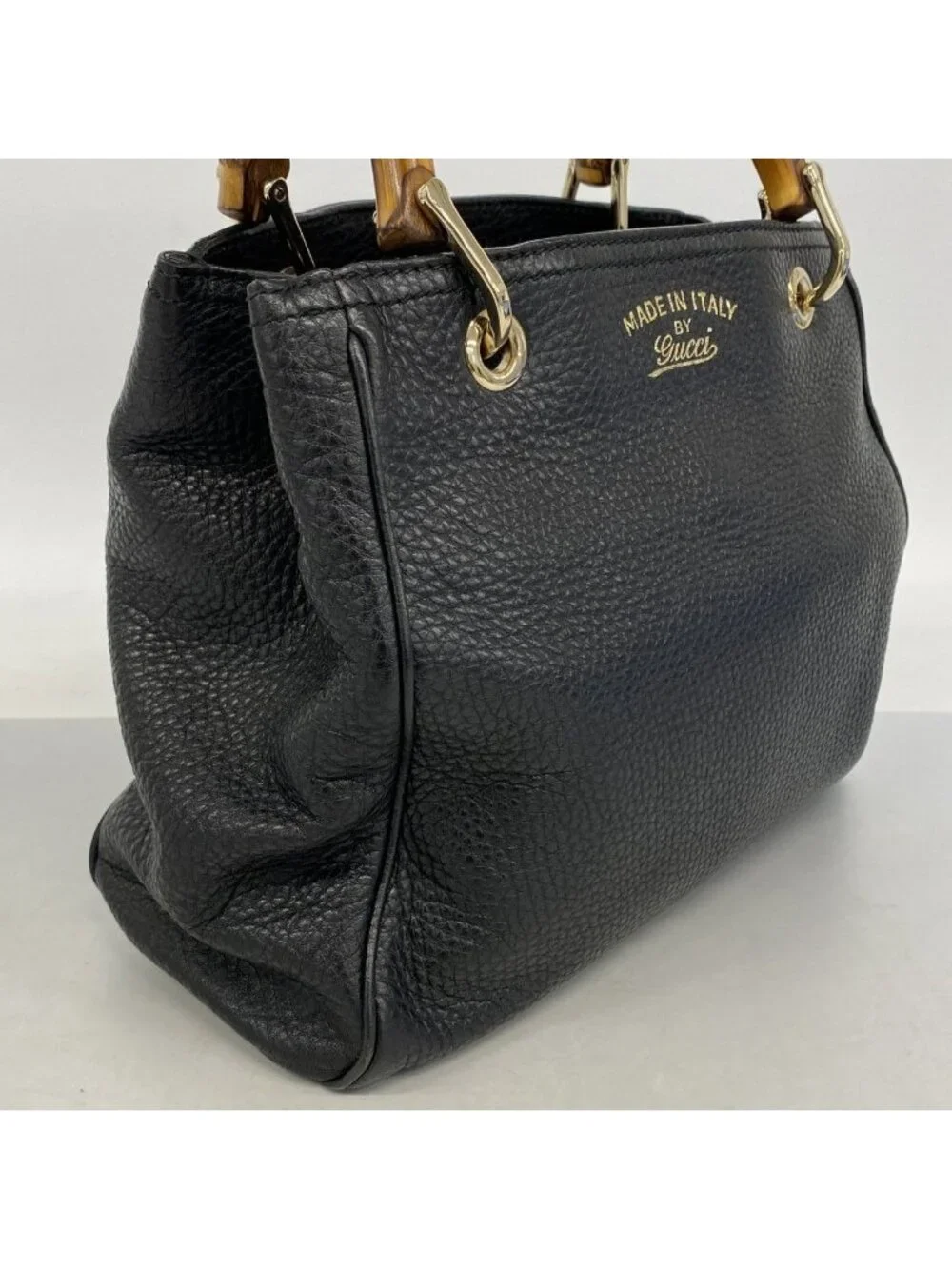 Gucci Handbag Bamboo Leather Black Champagne Gold